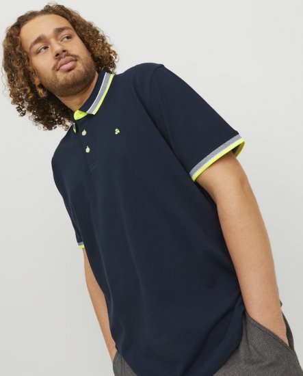 Jack & Jones PAULOS Short Sleeve Polo Dark Navy/NEON - Polo - Polo Uomo Taglie Forti