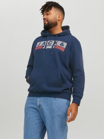 Jack & Jones CORP LOGO PLAY 4 Print Hoodie Navy Blazer - Felpe & felpe con cappuccio - Felpe & Felpe con Cappuccio Uomo Taglie Forti