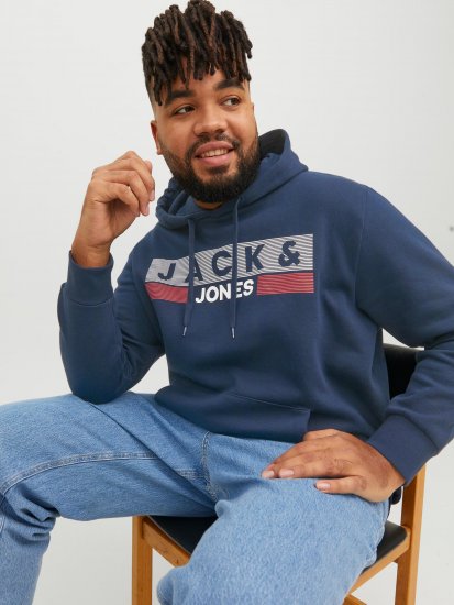 Jack & Jones CORP LOGO PLAY 4 Print Hoodie Navy Blazer - Felpe & felpe con cappuccio - Felpe & Felpe con Cappuccio Uomo Taglie Forti