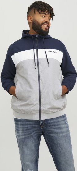 Jack & Jones RUSH White/Grey Blocking Bomber Jacket with Hood Navy Blazer - Giubbotti - Giubbotti Uomo Taglie Forti
