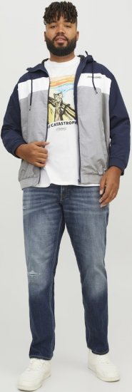 Jack & Jones RUSH White/Grey Blocking Bomber Jacket with Hood Navy Blazer - Giubbotti - Giubbotti Uomo Taglie Forti