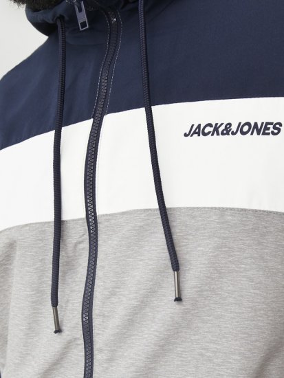 Jack & Jones RUSH White/Grey Blocking Bomber Jacket with Hood Navy Blazer - Giubbotti - Giubbotti Uomo Taglie Forti