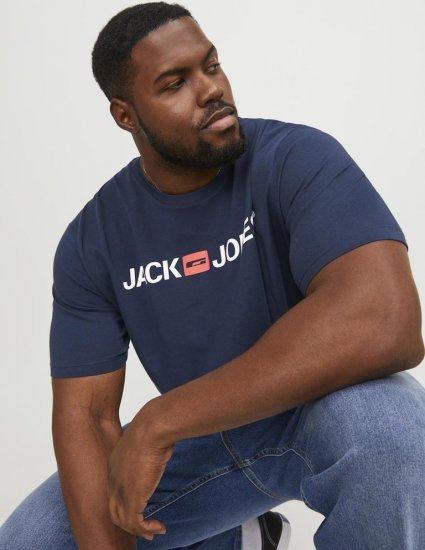 Jack & Jones Corp Logo Crew Neck T-Shirt Navy Blazer - Magliette - Magliette Uomo Taglie Forti