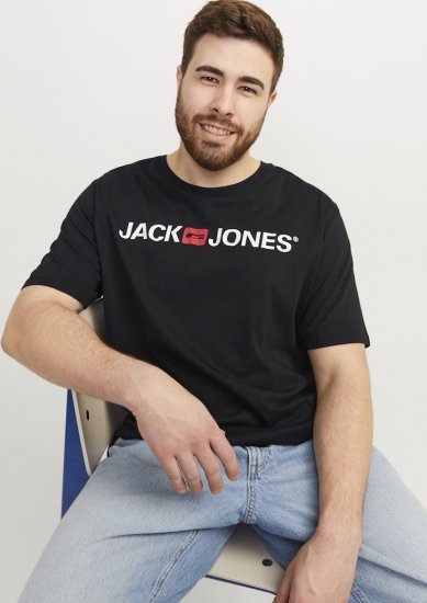 Jack & Jones Corp Logo Crew Neck T-Shirt Black - Magliette - Magliette Uomo Taglie Forti