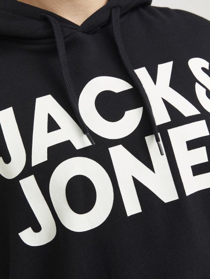 Jack & Jones CORP LOGO Large Print Hoodie Black - Felpe & felpe con cappuccio - Felpe & Felpe con Cappuccio Uomo Taglie Forti