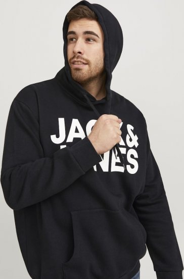 Jack & Jones CORP LOGO Large Print Hoodie Black - Felpe & felpe con cappuccio - Felpe & Felpe con Cappuccio Uomo Taglie Forti