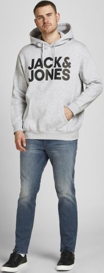 Jack & Jones CORP LOGO Large Print Hoodie Light Grey Melange - Felpe & felpe con cappuccio - Felpe & Felpe con Cappuccio Uomo Taglie Forti