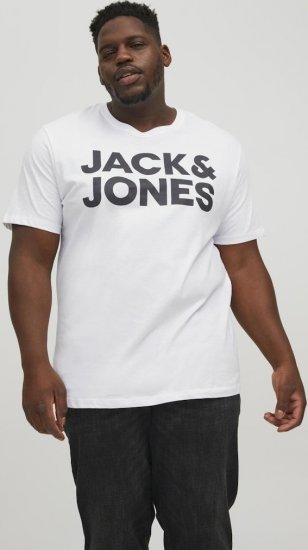 Jack & Jones CORP Logo T-Shirt White w Large Black Print - Magliette - Magliette Uomo Taglie Forti