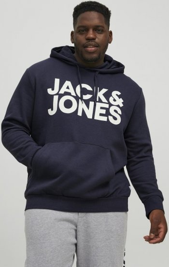 Jack & Jones CORP LOGO Large Print Hoodie Navy Blazer - Felpe & felpe con cappuccio - Felpe & Felpe con Cappuccio Uomo Taglie Forti