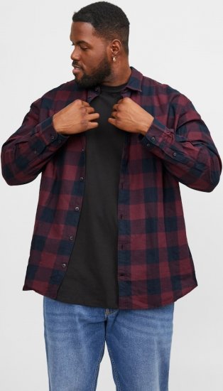 Jack & Jones Gingham L/S Shirt Dark Red - Camicie - Camicie Taglie Forti Uomo