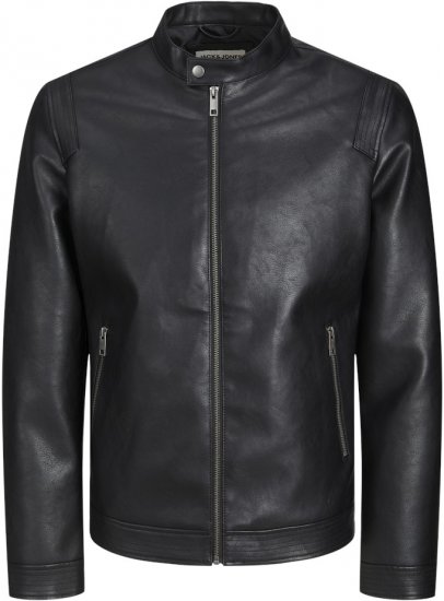 Jack & Jones Rocky Urban Rider Leather Jacket Black - Giubbotti - Giubbotti Uomo Taglie Forti