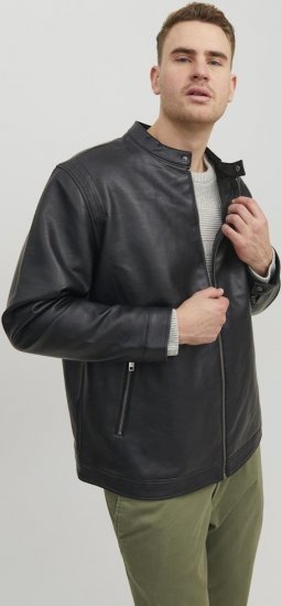 Jack & Jones Rocky Urban Rider Leather Jacket Black - Giubbotti - Giubbotti Uomo Taglie Forti
