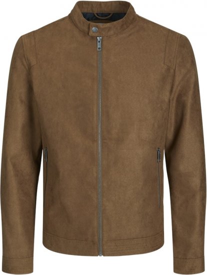 Jack & Jones Rocky Urban Rider Leather Jacket Brown - Giubbotti - Giubbotti Uomo Taglie Forti