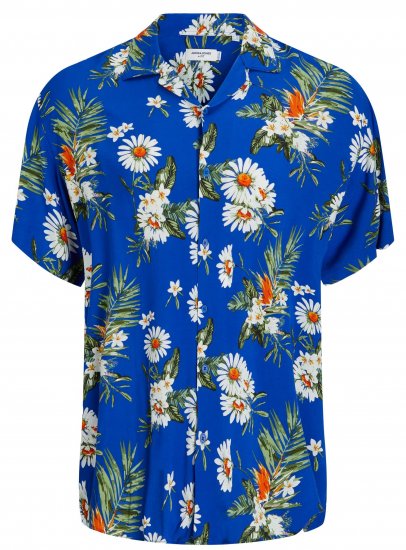 Jack & Jones JORLUKE FLORES Resort Shirt Nautical Blue - Camicie - Camicie Taglie Forti Uomo