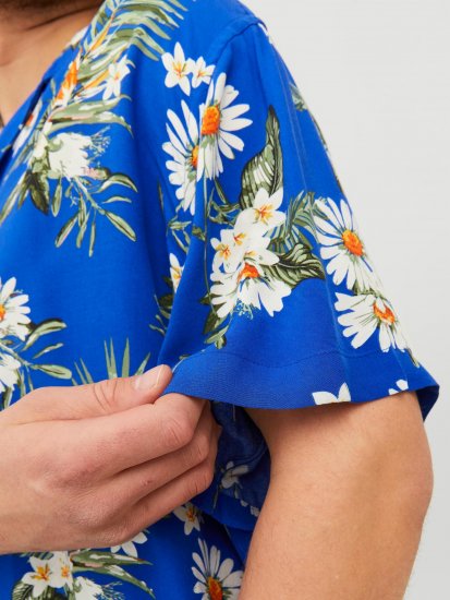Jack & Jones JORLUKE FLORES Resort Shirt Nautical Blue - Camicie - Camicie Taglie Forti Uomo