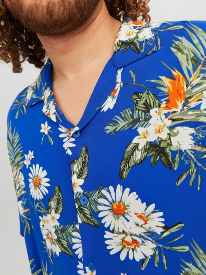 Jack & Jones JORLUKE FLORES Resort Shirt Nautical Blue - Camicie - Camicie Taglie Forti Uomo
