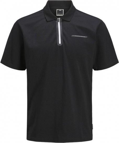 Jack & Jones Fusion Pique Zipper Polo Black - Polo - Polo Uomo Taglie Forti
