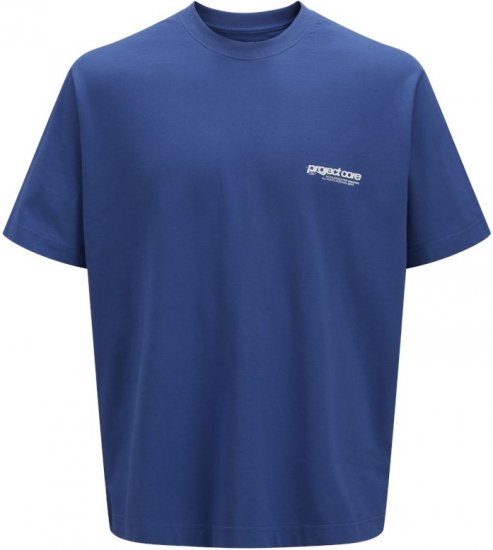 Jack & Jones Union Front & Back Print Crew Neck T-Shirt Beaucoup Blue - Magliette - Magliette Uomo Taglie Forti