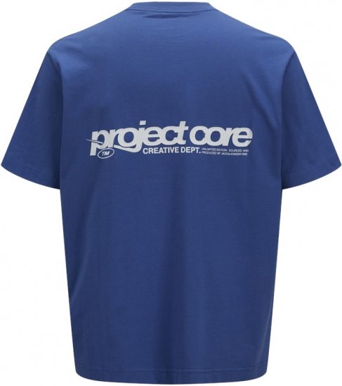 Jack & Jones Union Front & Back Print Crew Neck T-Shirt Beaucoup Blue - Magliette - Magliette Uomo Taglie Forti