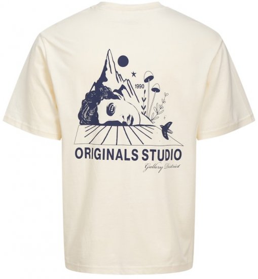 Jack & Jones Bellagio Collage Crew Neck T-Shirt Antique White - Magliette - Magliette Uomo Taglie Forti