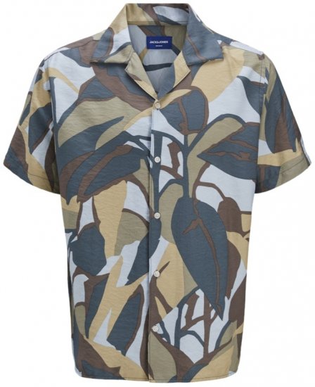 Jack & Jones Vira Marshall AOP Short Sleeve Shirt Silver Sage - Camicie - Camicie Taglie Forti Uomo
