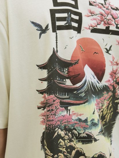 Jack & Jones Fuji Crew Neck T-Shirt Antique White - Magliette - Magliette Uomo Taglie Forti