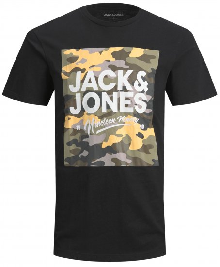 Jack & Jones JJPETE SHAPE Camo Print T-Shirt Black - Magliette - Magliette Uomo Taglie Forti