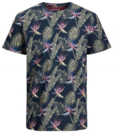Jack & Jones JJCOASTAL AOP T-Shirt Navy - Magliette - Magliette Uomo Taglie Forti
