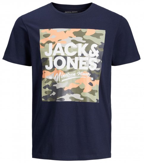 Jack & Jones JJPETE SHAPE Camo Print T-Shirt Navy - Magliette - Magliette Uomo Taglie Forti