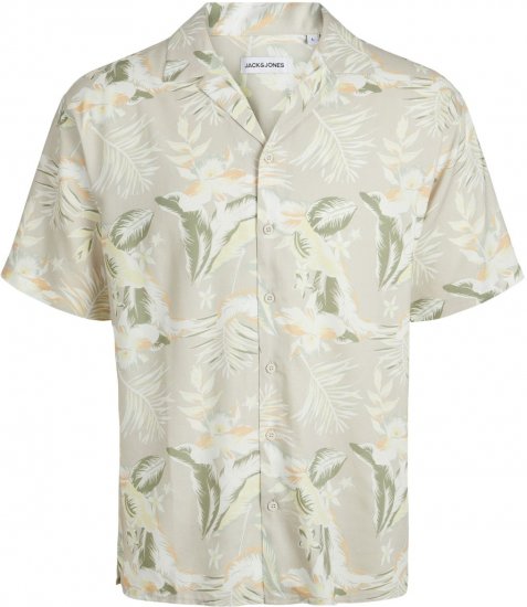 Jack & Jones JEFF FLORAL AOP RESORT Short Sleeve SHIRT Light Grey - Camicie - Camicie Taglie Forti Uomo