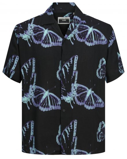 Jack & Jones JCOJEFF AOP Resort Shirt Black - Camicie - Camicie Taglie Forti Uomo