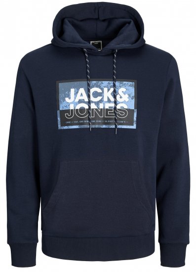Jack & Jones JCOLOGAN SS24 PRINT Hoodie Navy Blazer - Felpe & felpe con cappuccio - Felpe & Felpe con Cappuccio Uomo Taglie Forti