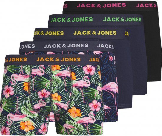 Jack & Jones JACPINK FLAMINGO TRUNKS 5 PACK Navy Blazer - Intimo & costumi da bagno - Intimo Taglie Forti Uomo