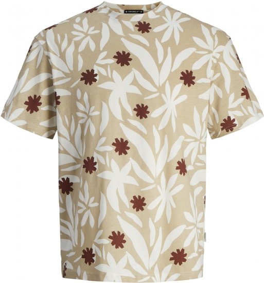 Jack & Jones JORMARBELLA AOP TEE SS CREW NECK PLS Fields Of Rye - Magliette - Magliette Uomo Taglie Forti