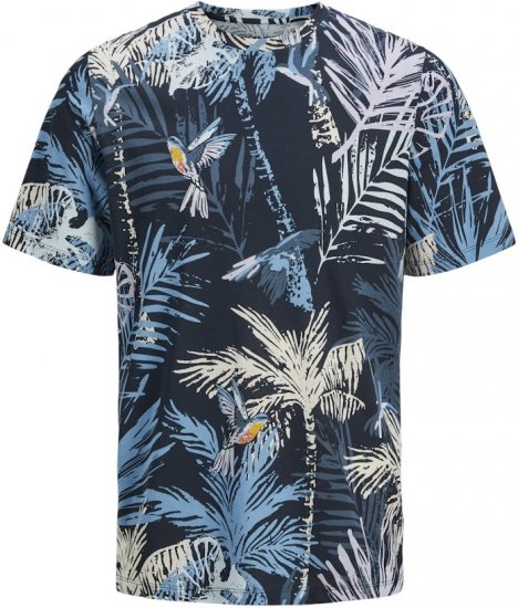 Jack & Jones Hawaii AOP Crew Neck T-Shirt Blue - Magliette - Magliette Uomo Taglie Forti