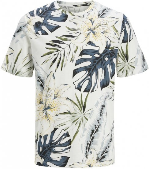 Jack & Jones Hawaii AOP Crew Neck T-Shirt White - Magliette - Magliette Uomo Taglie Forti