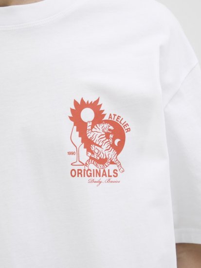  Jack & Jones Bellagio Collage Crew Neck T-Shirt Bright White - Magliette - Magliette Uomo Taglie Forti