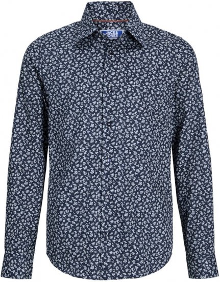 Jack & Jones BARNES Printed Dobby Long Sleeve Shirt Blue - Camicie - Camicie Taglie Forti Uomo