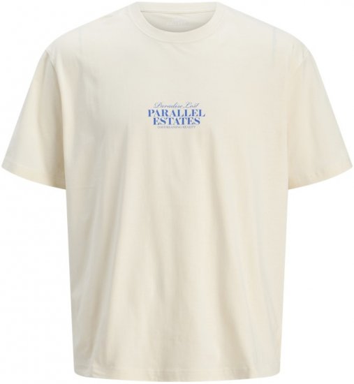 Jack & Jones Parallel Crew Neck T-Shirt Antique White - Magliette - Magliette Uomo Taglie Forti