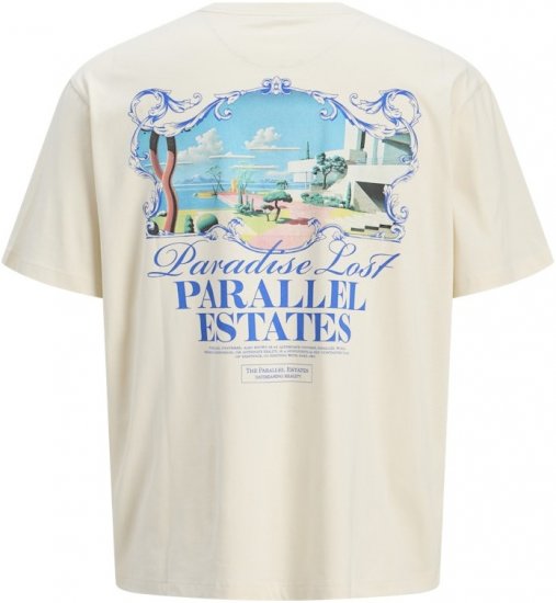 Jack & Jones Parallel Crew Neck T-Shirt Antique White - Magliette - Magliette Uomo Taglie Forti