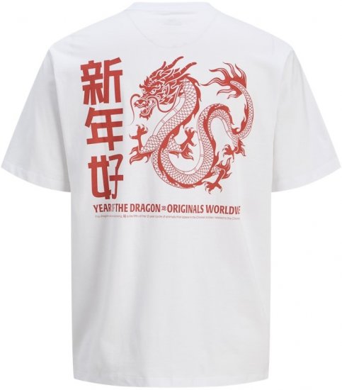 Jack & Jones Snake Dragon Crew Neck T-Shirt Bright White - Magliette - Magliette Uomo Taglie Forti