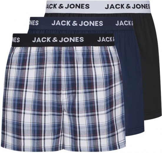 Jack & Jones Saigon Blue/Red Check Woven Boxers 3-Pack Navy Blazer - Intimo & costumi da bagno - Intimo Taglie Forti Uomo