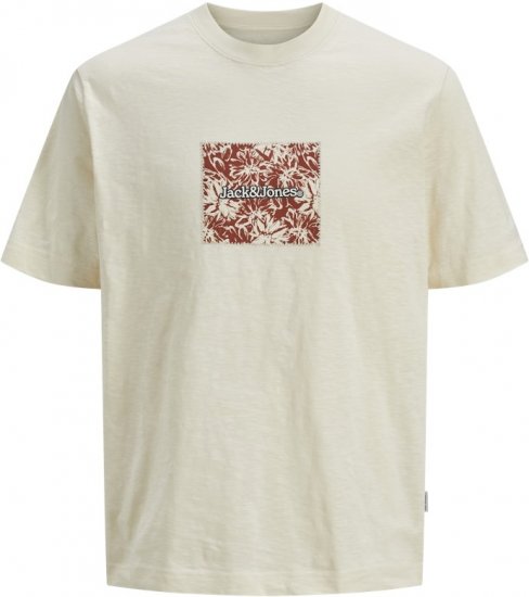 Jack & Jones Split Branding AOP Crew Neck T-Shirt Antique White - Magliette - Magliette Uomo Taglie Forti