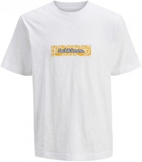 Jack & Jones Split Branding AOP Crew Neck T-Shirt Bright White - Magliette - Magliette Uomo Taglie Forti