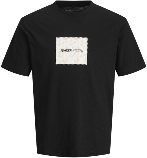 Jack & Jones Split Branding AOP Crew Neck T-Shirt Black - Magliette - Magliette Uomo Taglie Forti