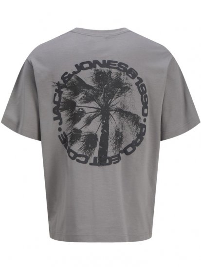 Jack & Jones Summer Sago Print Crew Neck T-Shirt Gray Flannel - Magliette - Magliette Uomo Taglie Forti