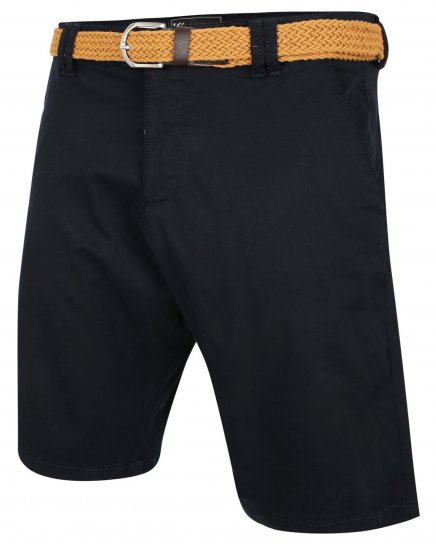 Kam Jeans 3401 Belted Oxford Stretch Chino Shorts Navy - Shorts - Pantaloncini Uomo Taglie Forti