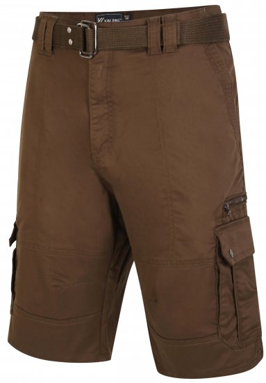 Kam Jeans 343 Cargo Stretch Shorts with Belt Khaki - Shorts - Pantaloncini Uomo Taglie Forti