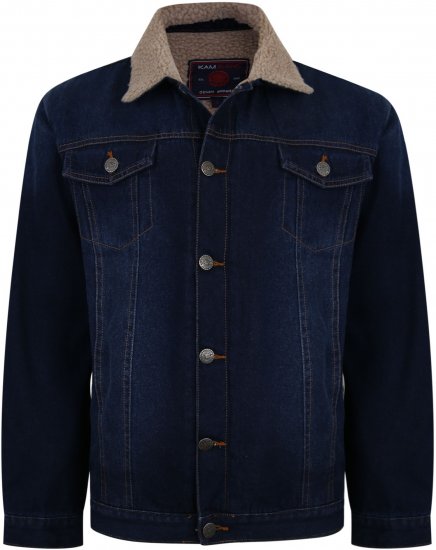 Kam Jeans 406 Sherpa Lined Denim Jacket Dark Used TALL SIZES - ABBIGLIAMENTO UOMO MT-6XLT - Taglie Tall Uomo