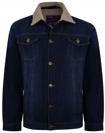 Kam Jeans 406 Sherpa Lined Denim Jacket Dark Used - Giubbotti - Giubbotti Uomo Taglie Forti